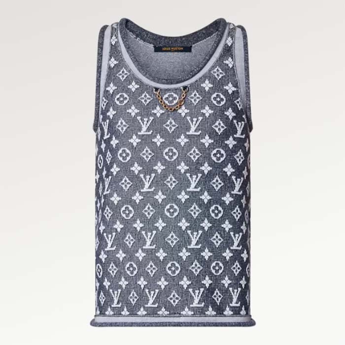 Louis Vuitton Women LV Monogram Jacquard Tank Top Wool Cotton Grey Blue Regular Fit