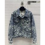 Louis Vuitton Men LV Runaway Damier Classic Denim Jacket Regular Fit Allover Damoflage Jacquard - Image 2