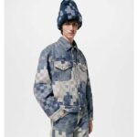 Louis Vuitton Men LV Runaway Damier Classic Denim Jacket Regular Fit Allover Damoflage Jacquard - Image 12