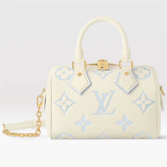 Louis Vuitton Women LV Speedy Bandoulière 20 Latte Candy Blue Embossed Grained Cowhide Leather