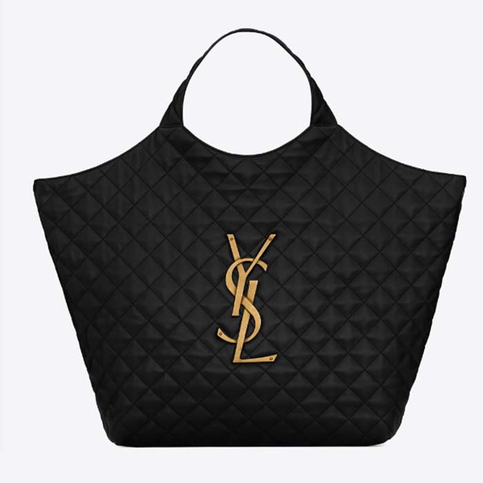 Saint Laurent YSL Women Icare Maxi Shopping Bag Quilted Lambskin Black STYLE ID 698651AAANG1000