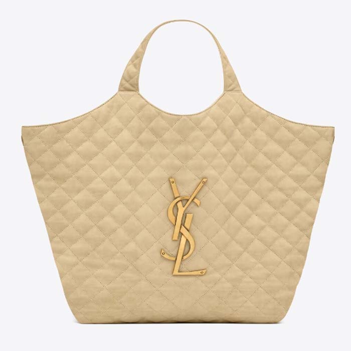 Saint Laurent YSL Women Icare Maxi Shopping Bag Quilted Nubuck Suede Beige STYLE ID 698651AABR89748