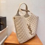 Saint Laurent YSL Women Icare Maxi Shopping Bag Quilted Nubuck Suede Beige STYLE ID 698651AABR89748 - immagine 4
