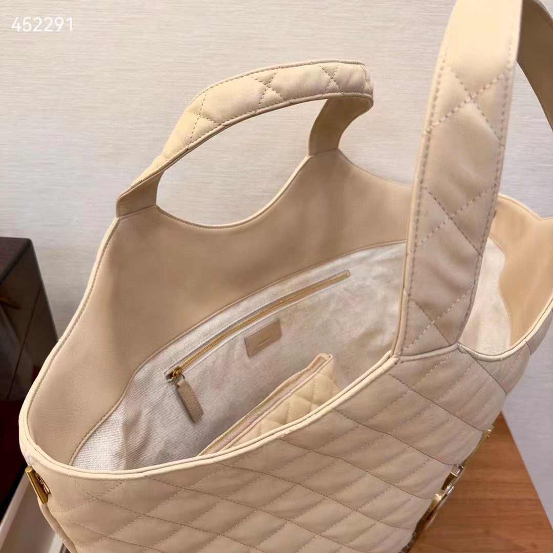Saint Laurent YSL Women Icare Maxi Shopping Bag Quilted Nubuck Suede Beige STYLE ID 698651AABR89748 (4)