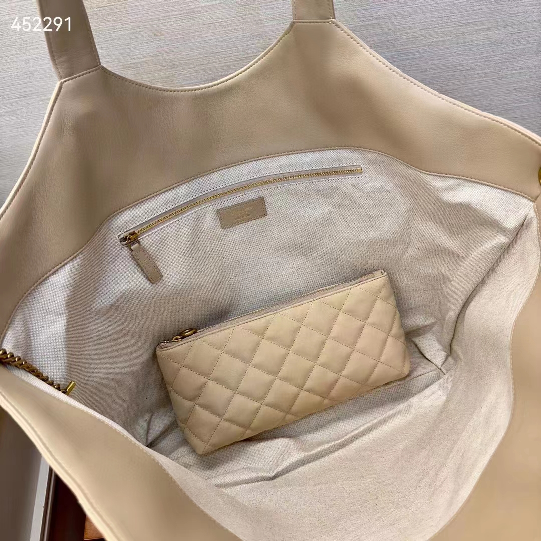 Saint Laurent YSL Women Icare Maxi Shopping Bag Quilted Nubuck Suede Beige STYLE ID 698651AABR89748 (5)
