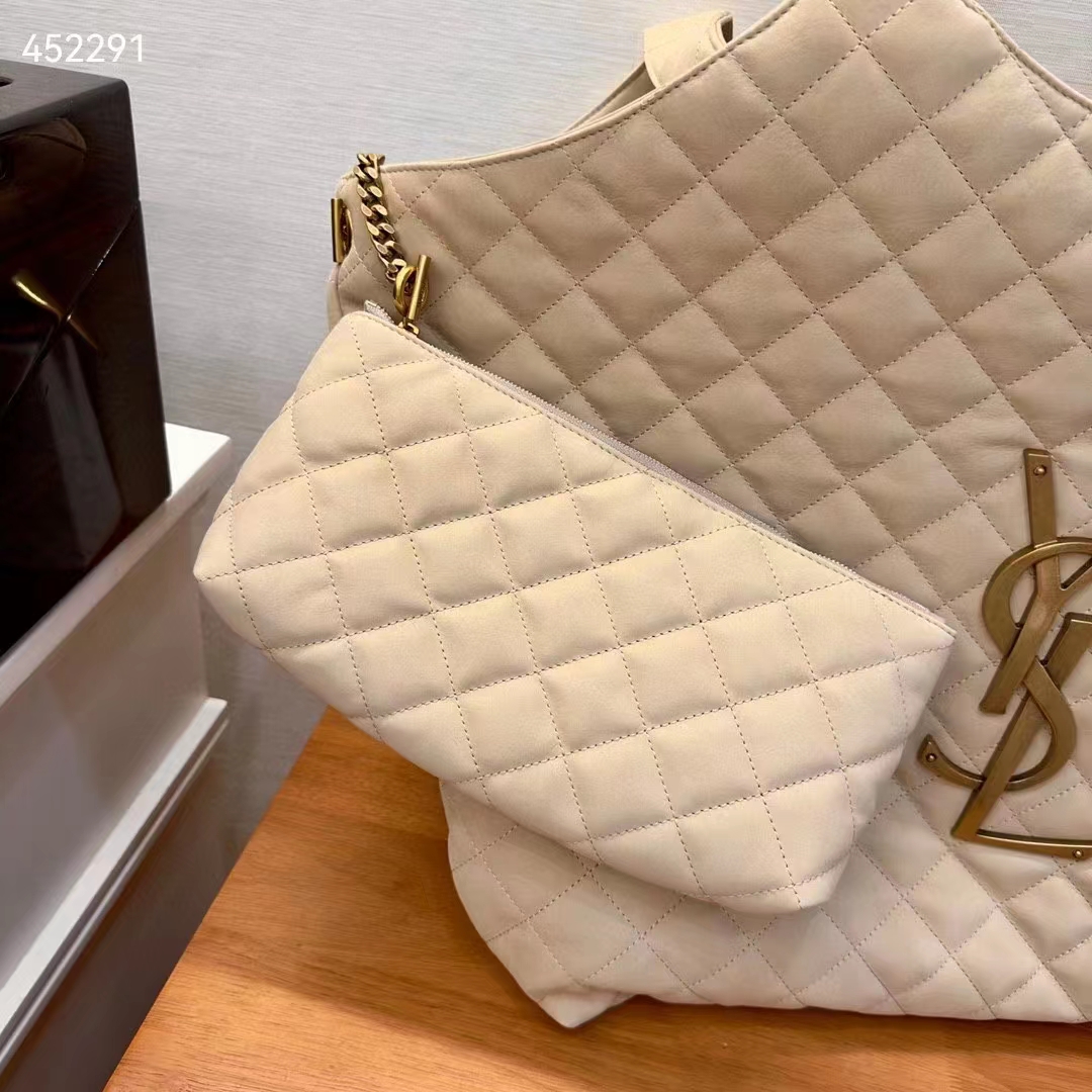 Saint Laurent YSL Women Icare Maxi Shopping Bag Quilted Nubuck Suede Beige STYLE ID 698651AABR89748 (7)