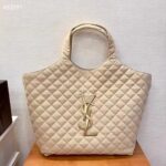 Saint Laurent YSL Women Icare Maxi Shopping Bag Quilted Nubuck Suede Beige STYLE ID 698651AABR89748 - immagine 2