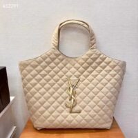 Saint Laurent YSL Women Icare Maxi Shopping Bag Quilted Nubuck Suede Beige STYLE ID 698651AABR89748 (11)