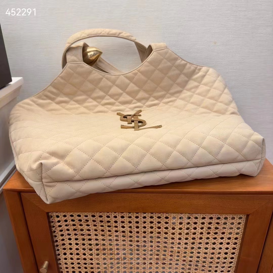 Saint Laurent YSL Women Icare Maxi Shopping Bag Quilted Nubuck Suede Beige STYLE ID 698651AABR89748 (9)