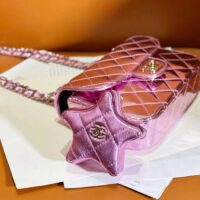Chanel Women CC 22 Mini Flap Bag Star Coin Purse Mirror Metallic Calfskin Pink (6)