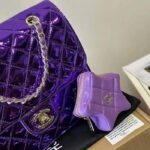 Chanel Women CC 22 Mini Flap Bag Star Coin Purse Mirror Metallic Calfskin Purple - immagine 8