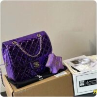 Chanel Women CC 22 Mini Flap Bag Star Coin Purse Mirror Metallic Calfskin Purple