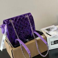 Chanel Women CC 22 Mini Flap Bag Star Coin Purse Mirror Metallic Calfskin Purple