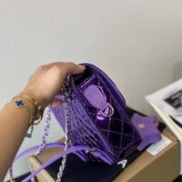 Chanel Women CC 22 Mini Flap Bag Star Coin Purse Mirror Metallic Calfskin Purple