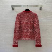 Chanel Women CC Coat Embroidered Cotton Wool Tweed Red White (7)