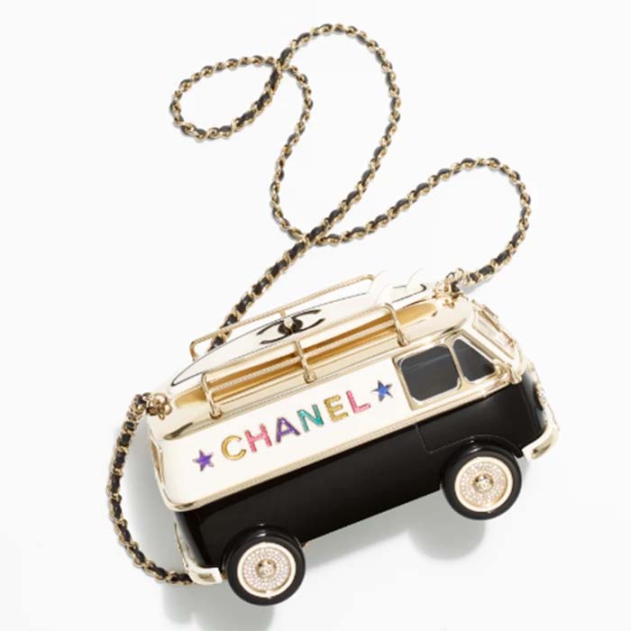 Chanel Women CC Mini Van Minaudiere Plexi Enamel Strass Black