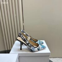 Dior CD Women J’Adior Slingback Pump Pastel Midnight Blue Multicolor Embroidered Cotton (9)