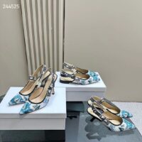 Dior CD Women J’Adior Slingback Pump Pastel Midnight Blue Multicolor Embroidered Cotton (9)