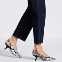 Dior CD Women J’Adior Slingback Pump Pastel Midnight Blue Multicolor Embroidered Cotton (9)