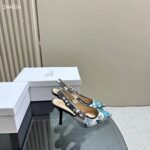 Dior CD Women J'Adior Slingback Pump Pastel Midnight Blue Multicolor Embroidered Cotton - Image 6