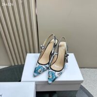 Dior CD Women J’Adior Slingback Pump Pastel Midnight Blue Multicolor Embroidered Cotton (9)