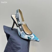 Dior CD Women J’Adior Slingback Pump Pastel Midnight Blue Multicolor Embroidered Cotton (9)