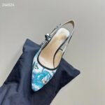 Dior CD Women J'Adior Slingback Pump Pastel Midnight Blue Multicolor Embroidered Cotton - Image 7