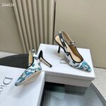 Dior CD Women J'Adior Slingback Pump Pastel Midnight Blue Multicolor Embroidered Cotton - Image 4