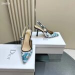 Dior CD Women J'Adior Slingback Pump Pastel Midnight Blue Multicolor Embroidered Cotton - Image 3