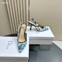 Dior CD Women J’Adior Slingback Pump Pastel Midnight Blue Multicolor Embroidered Cotton (9)