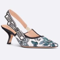 Dior CD Women J’Adior Slingback Pump Pastel Midnight Blue Multicolor Embroidered Cotton (9)