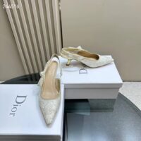 Dior CD Women J’Adior Slingback Pump White Gold-Tone Toile De Jouy Mexico Embroidered Cotton (3)