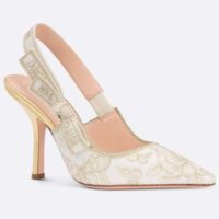 Dior CD Women J’Adior Slingback Pump White Gold-Tone Toile De Jouy Mexico Embroidered Cotton (3)