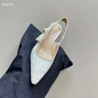 Dior CD Women J’Adior Slingback Pump White Gold-Tone Toile De Jouy Mexico Embroidered Cotton (3)