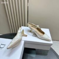 Dior CD Women J’Adior Slingback Pump White Gold-Tone Toile De Jouy Mexico Embroidered Cotton (3)