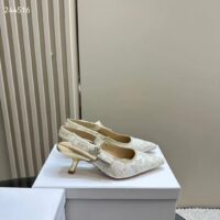 Dior CD Women J’Adior Slingback Pump White Gold-Tone Toile De Jouy Mexico Embroidered Cotton (3)