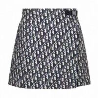 Dior CD Women Skort Blue Ecru Technical Taffeta Jacquard Dior Oblique Motif (5)