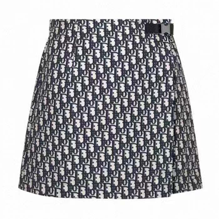 Dior CD Women Skort Blue Ecru Technical Taffeta Jacquard Dior Oblique Motif