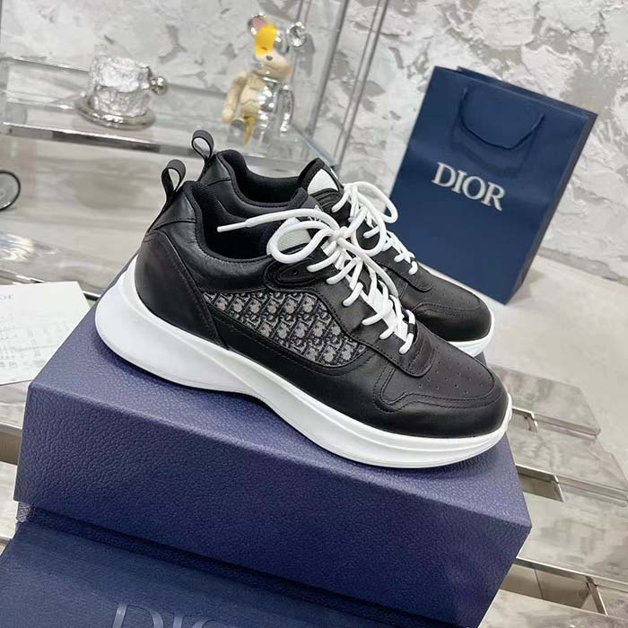 Dior Unisex B25 Runner Sneaker Black Smooth Calfskin Beige Oblique Jacquard Reference 3SN299ZIR_H965 (11)