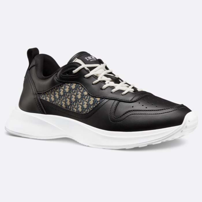 Dior Unisex B25 Runner Sneaker Black Smooth Calfskin Beige Oblique Jacquard Reference 3SN299ZIR_H965