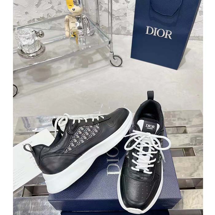 Dior Unisex B25 Runner Sneaker Black Smooth Calfskin Beige Oblique Jacquard Reference 3SN299ZIR_H965 (6)