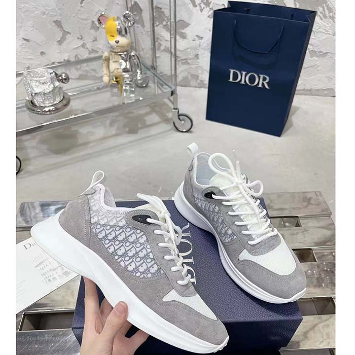 Dior Unisex B25 Runner Sneaker Gray Blue Dior Oblique Canvas Suede Reference: 3SN283ZMI_H865