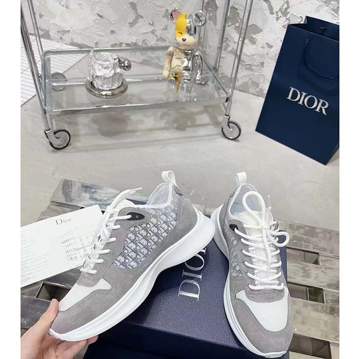 Dior Unisex B25 Runner Sneaker Gray Blue Dior Oblique Canvas Suede Reference: 3SN283ZMI_H865