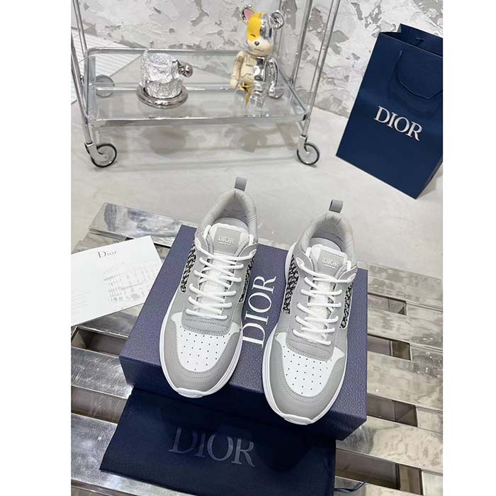 Dior Unisex B25 Runner Sneaker Grey White Smooth Calfskin Beige Black Oblique Jacquard Reference 3SN299ZIR_H165 (10)
