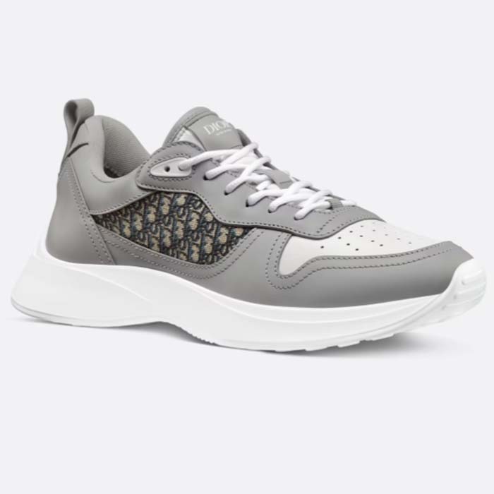 Dior Unisex B25 Runner Sneaker Grey White Smooth Calfskin Beige Black Oblique Jacquard Reference 3SN299ZIR_H165
