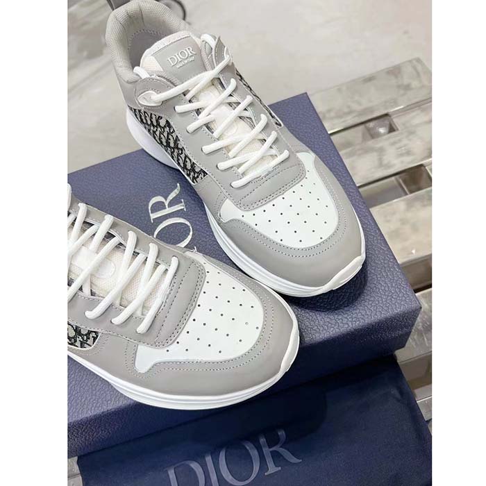 Dior Unisex B25 Runner Sneaker Grey White Smooth Calfskin Beige Black Oblique Jacquard Reference 3SN299ZIR_H165 (4)