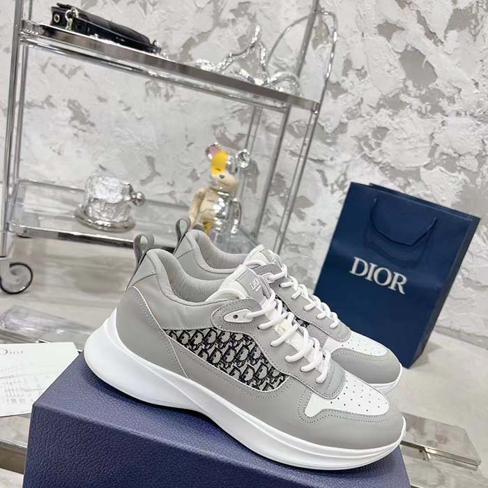 Dior Unisex B25 Runner Sneaker Grey White Smooth Calfskin Beige Black Oblique Jacquard Reference 3SN299ZIR_H165 (6)