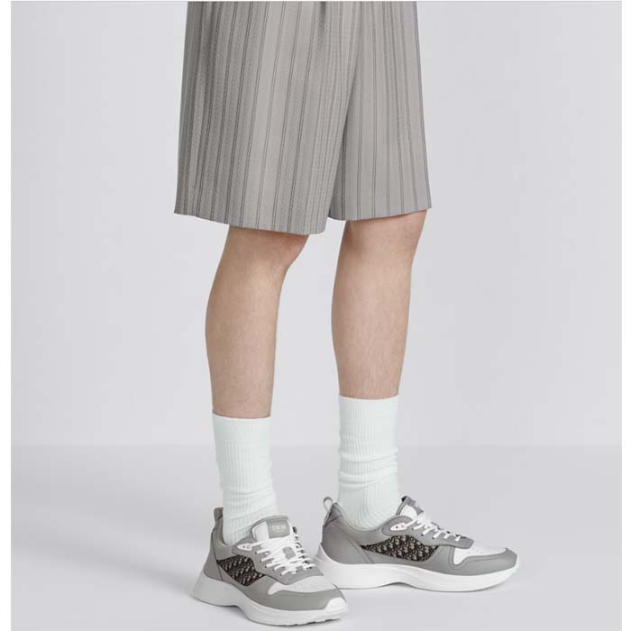 Dior Unisex B25 Runner Sneaker Grey White Smooth Calfskin Beige Black Oblique Jacquard Reference 3SN299ZIR_H165 (8)