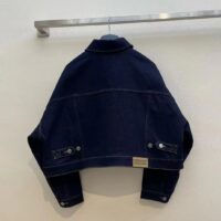 Dior Women CD Cropped Jacket Deep Blue Cotton Denim Bee Unlined (13)