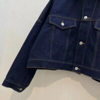 Dior Women CD Cropped Jacket Deep Blue Cotton Denim Bee Unlined (13)